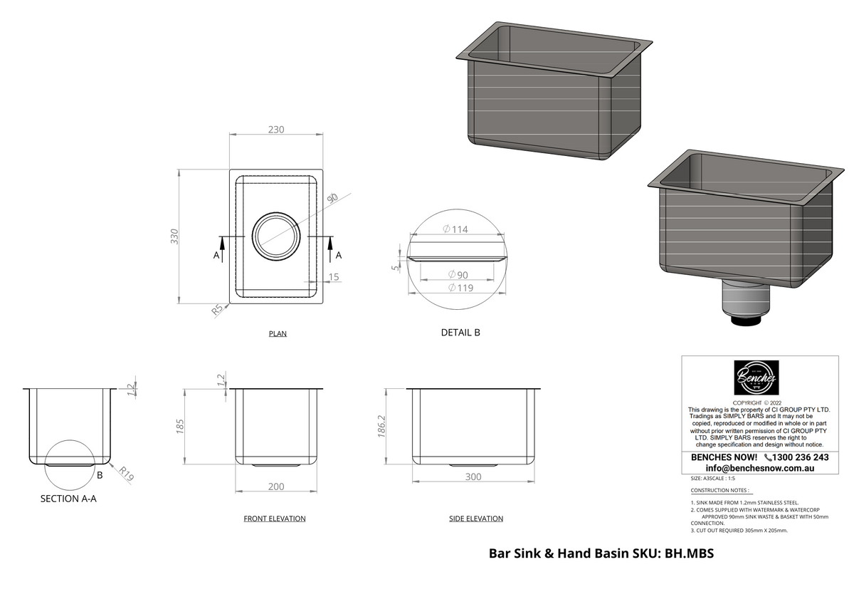 Bar Sink & Hand Basin – Benches Now